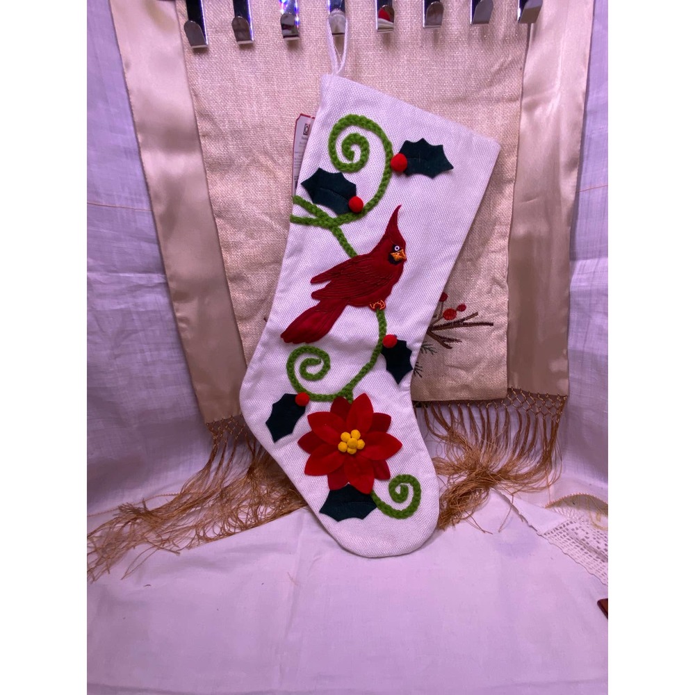 Christmas Stocking, The Bon-Ton Store, New , White with Colorful Felt appliques